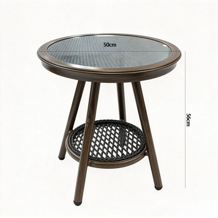 3-Piece Brown Rope Outdoor Bistro Set with Round Table