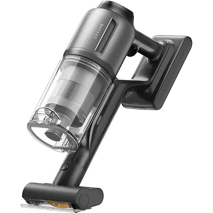 Black handheld vacuum cleaner on a white background