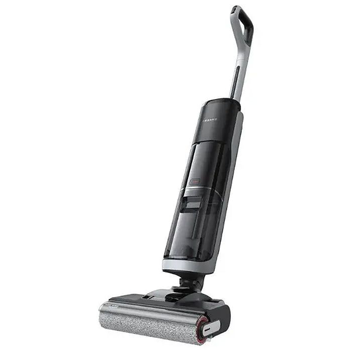 Black and silver vacuum cleaner on a white background