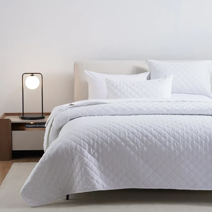 Essential 3-Piece Diamond Quilted Bedspread Set 160X220Cm - White