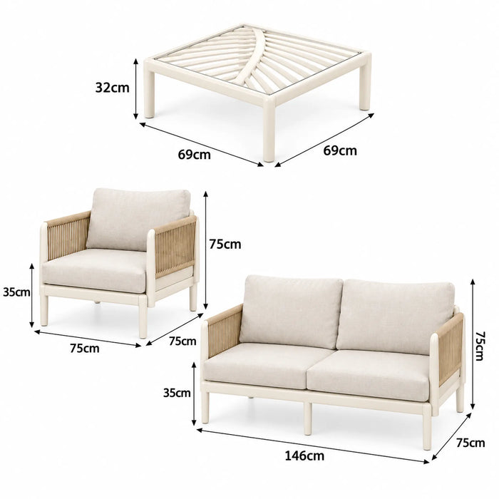 4-Piece Beige Outdoor Sofa Seating Set with Coffee Table