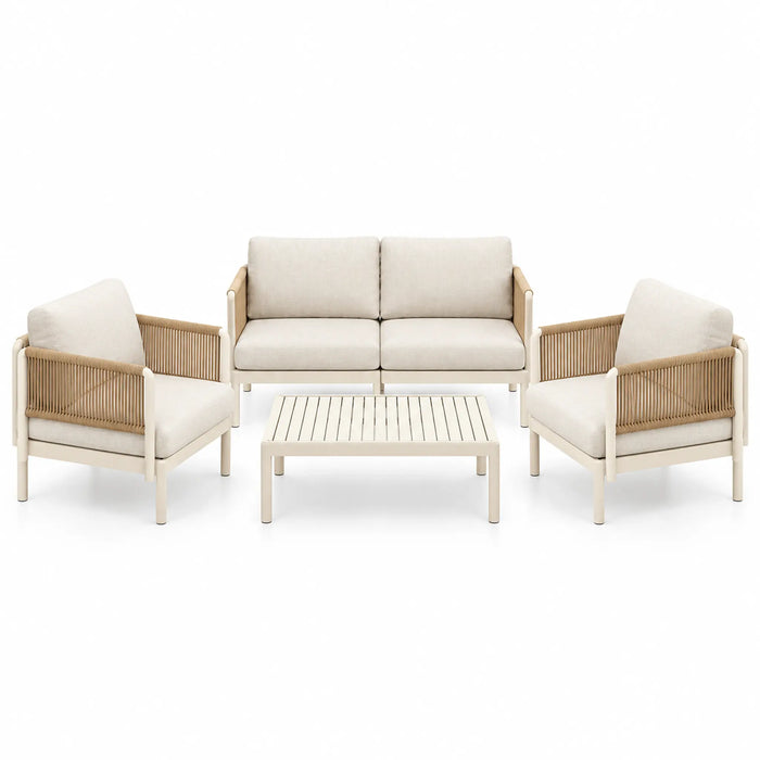 4-Piece Beige Outdoor Sofa Seating Set with Coffee Table