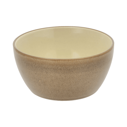 Ceramic bowl with a beige interior and brown exterior on a transparent background