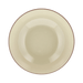 Beige ceramic plate with a red rim on a transparent background