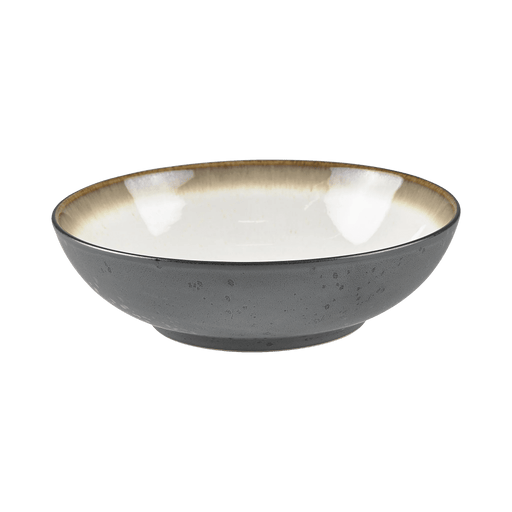 Ceramic bowl with a metallic rim on a transparent background