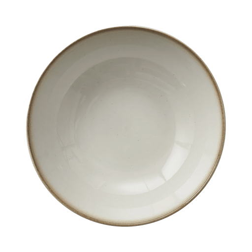 White ceramic bowl with brown rim on a transparent background