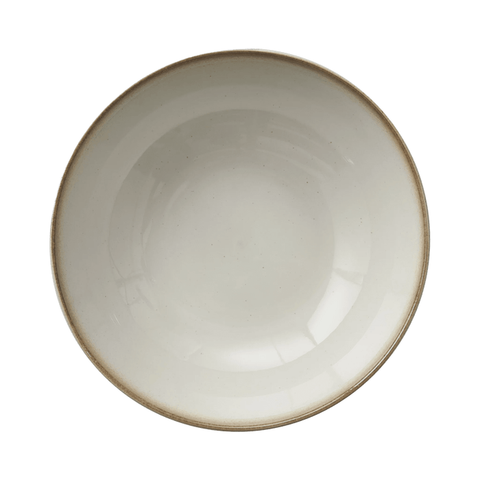 White ceramic bowl with brown rim on a transparent background