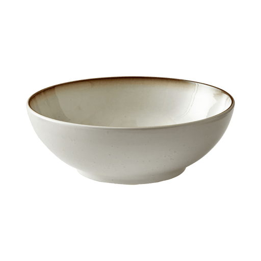White ceramic bowl with brown rim on a transparent background