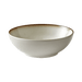 White ceramic bowl with brown rim on a transparent background