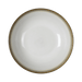 White ceramic bowl with a gold rim on a green background
