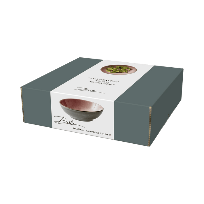 Box packaging of a ceramic bowl with a design on the label
