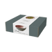 Box packaging of a ceramic bowl with a design on the label