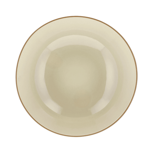 Beige ceramic plate with a brown rim on a transparent background