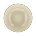 Beige ceramic plate with a brown rim on a transparent background