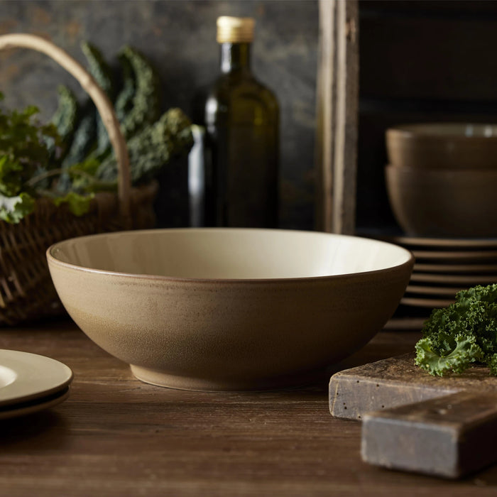 Salad Bowl Wood Wood/Sand Stoneware 25x24x7cm