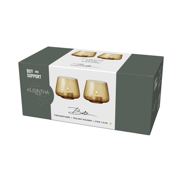Tealight Holder Kusintha 2 Pcs Amber Glass