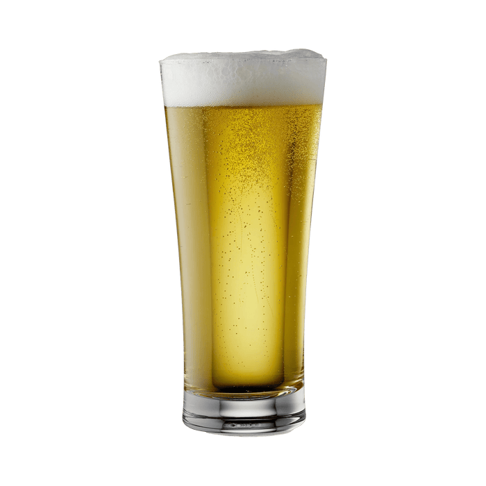 Glass of beer with foam on a white background