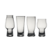 Four clear glass tumblers on a white background