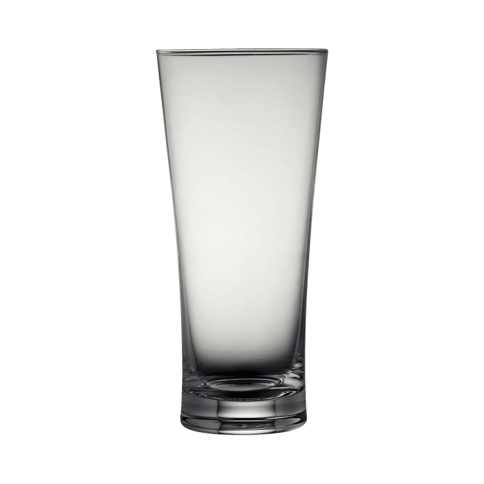 Clear glass tumbler on a white background