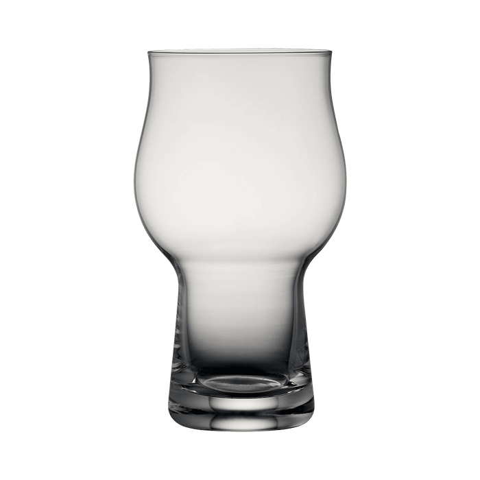 Clear glass beer mug on a white background