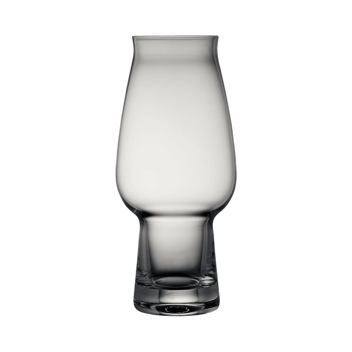 Clear glass tumbler on a white background