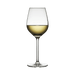 Clear wine glass with white wine on a white background
