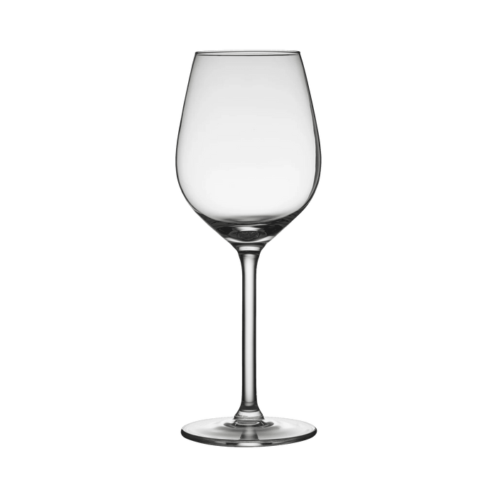 Clear wine glass on a white background