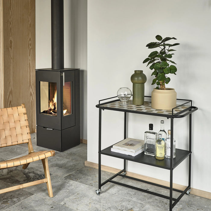 Bar Trolley Stone Insert Karv Black Iron