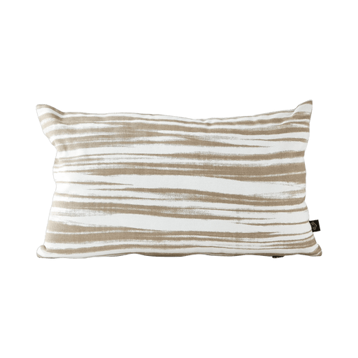 Rectangular pillow with beige and white striped pattern on a green background