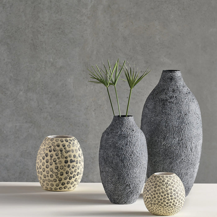 Decoration Vase Taia Cream/Grey Paper Mache 20x20x20cm