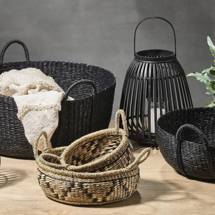Lantern Asra Bamboo/Glass Black 25x25x30cm