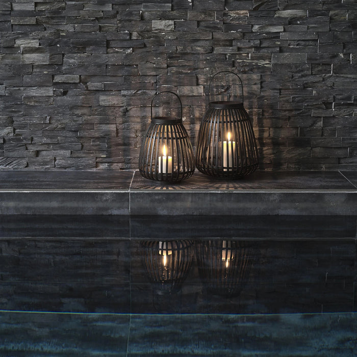 Lantern Asra Bamboo/Glass Black 29x29x35cm
