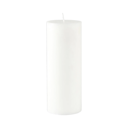 White pillar candle on a white background