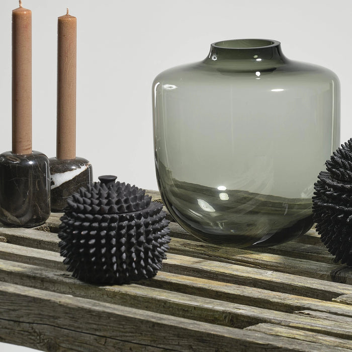 Vase Daun Grey Glass 15x15x16.5cm