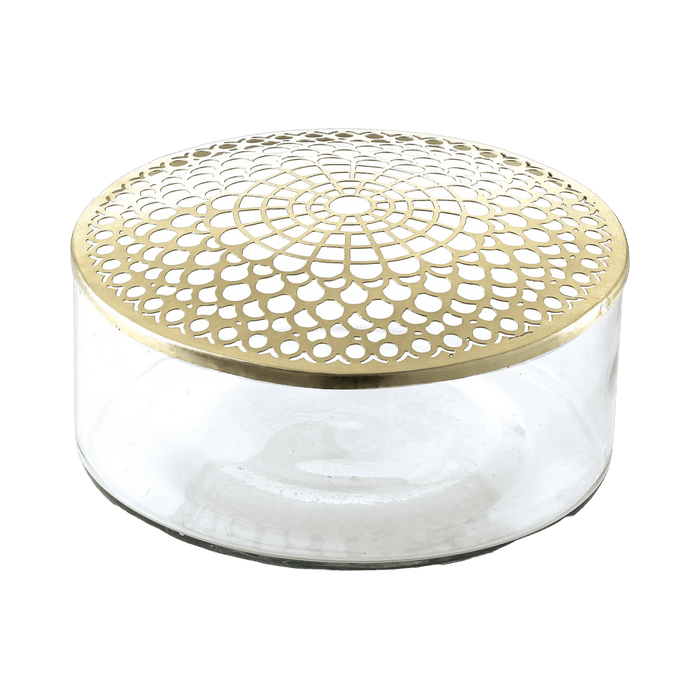 Vase Elva Glass W Brasslid 20.5x20.5x10cm