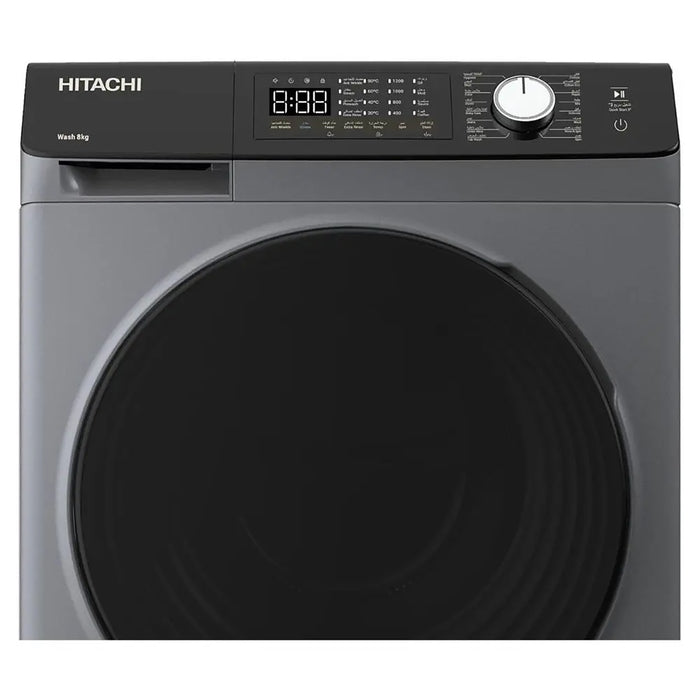 Hitachi 8KG Front Load Washing Machine | 1200 RPM | 10-Year Warranty on Inverter Motor | 16 Programs | Fully Automatic Washer | Intelligent Sensor System | LED Multifunctional Display | Dark Gray | BD-802HVOS EROS