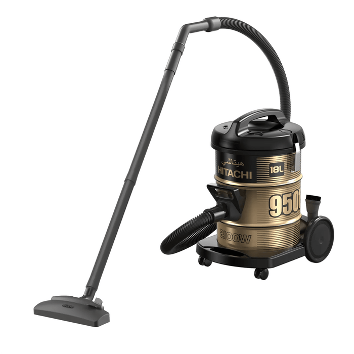 Hitachi Drum Vacuum Cleaner 2100 Watts| 18 Liters Tank Dust Capacity With 7.8M Extra Long Power Code| Removable & Washable Filter| Rug-Floor Nozzle| Best For Home|Office & Mosque| Black |CV950F24CBSBK EROS