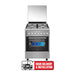Stainless steel gas cooker with a delivery and installation service icon on a white background