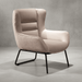 Beige armchair with black metal legs on a gray concrete background