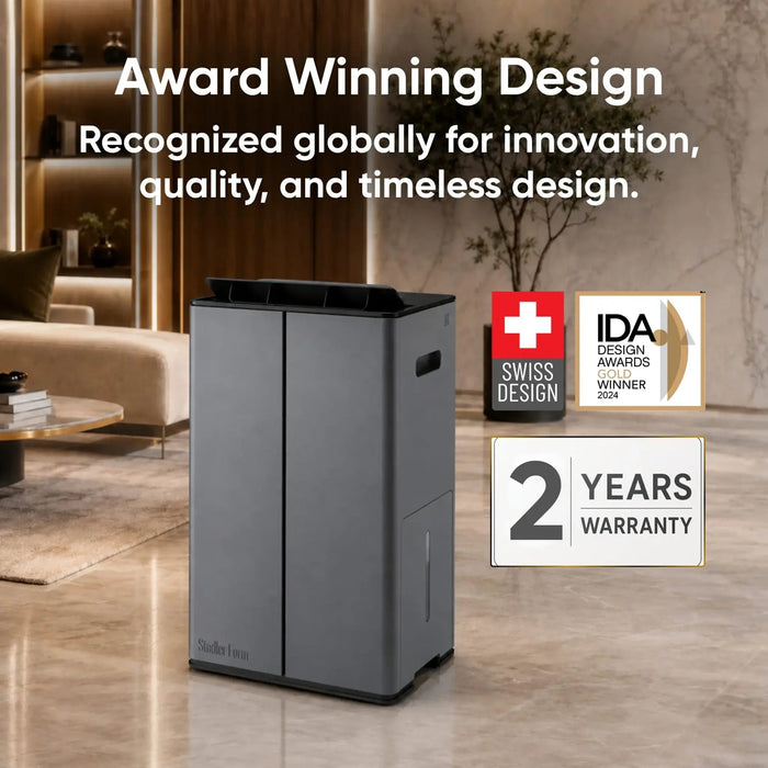 Stadler Form Lukas Titanium Dehumidifier 20L, Auto Mode, 24 Hours Dehumidification for Large Rooms up to 70 m², Optional Air Purification, WiFi Control, Quick Laundry Drying Mode, Silent, 2 Years Warranty Pro Technology