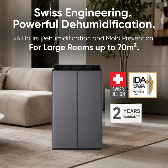 Stadler Form Lukas Titanium Dehumidifier 20L, Auto Mode, 24 Hours Dehumidification for Large Rooms up to 70 m², Optional Air Purification, WiFi Control, Quick Laundry Drying Mode, Silent, 2 Years Warranty Pro Technology