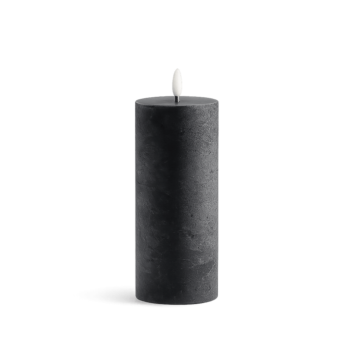 Majestic Led Wax Pillar Candle With Rustic Surface 7.5X12.5cm - Matt Black