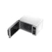 Stainless steel microwave oven on a white background