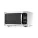 Stainless steel microwave oven on a white background