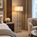 GREAT DREAM Modern Chrome Floor Lamp with Rectangular Fabric Shade, Dual Pull Chain Switch, Contemporary Bedside Lamp for Bedroom, Living Room & Office Great Dream