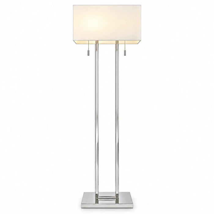 GREAT DREAM Modern Chrome Floor Lamp with Rectangular Fabric Shade, Dual Pull Chain Switch, Contemporary Bedside Lamp for Bedroom, Living Room & Office Great Dream