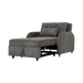 Gray fabric armchair with a pull-out bed mechanism on a transparent background