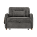 Gray fabric sofa bed with a pillow on a transparent background