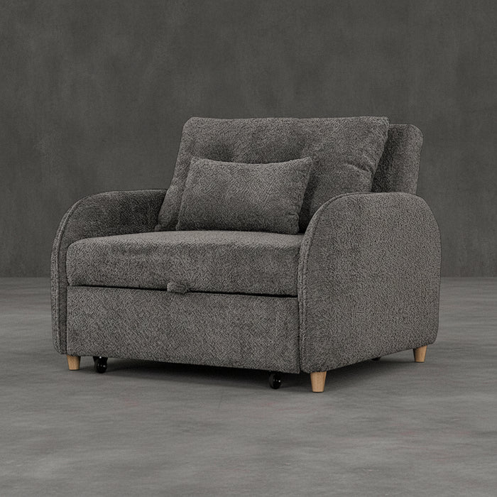 Gray upholstered armchair with cushions on a transparent background