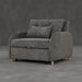 Gray upholstered armchair with cushions on a transparent background